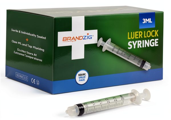 3ml Luer Lock Syringe Brandzig Sterile No Needle 100 Pack Professional-0