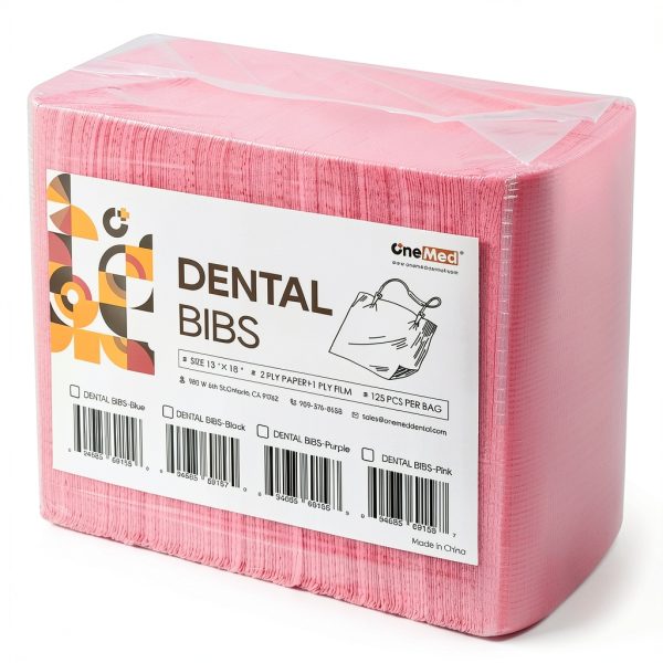 Dental Bibs 125pcs 13x18 Pink Disposable 3-Ply Waterproof by OneMed-0